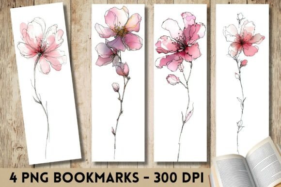 Download Minimalist Pink Flower Line Bookmark PNG - Bookmark Collection